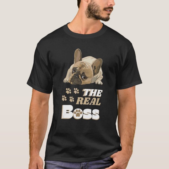 T-shirt Le Patron Le Véritable Boss mignon Français Bulldo (Devant)