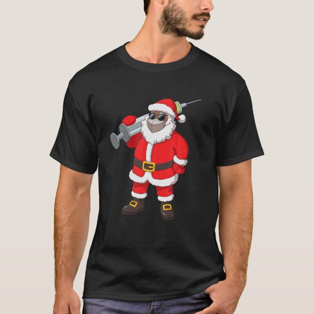T-shirt Le Père Noël Africain-Américain Vacciné En Masque  (Devant)