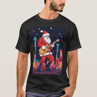 T-shirt Le Père Noël de Rockin joue de la guitare électriq