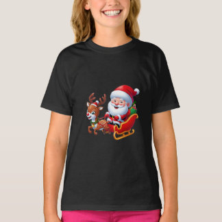 T-shirt Le Père Noël et Reindeer Caricature Graphique T-sh