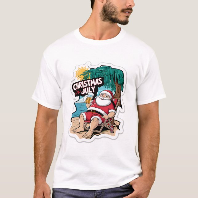 T-shirt Le Père Noël Festif se détend sur la rive tropical (Devant)