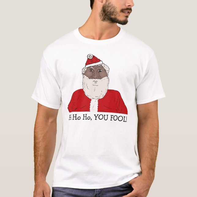 T-shirt Le père noël noir fâché, vous souhaitant Noël (Devant)