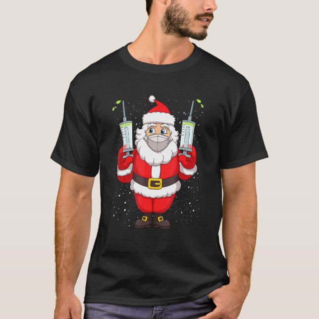T-shirt Le Père Noël Vacciné En Syringes Masques Noël (Devant)