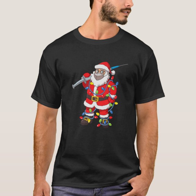 T-shirt Le Père Noël Vacciné Funny Lumières Arbre de Noël (Devant)