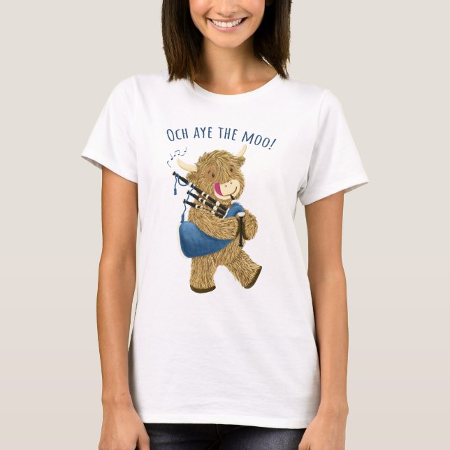 T-shirt Le Piper De Vache Écossais Highland Dit Och Aye Th (Devant)