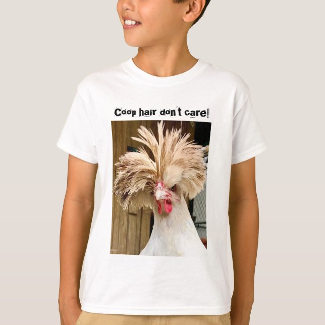 T-shirt le poulet rôti "les cheveux coop s'en fichent !"   (Devant)