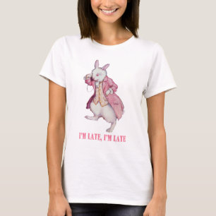 T-SHIRT LE RABBIT BLANC D'ALICE DIT : "JE SUIS EN RETARD, 