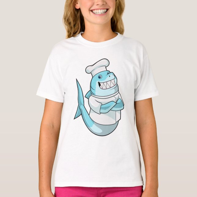 T-shirt Le requin comme chef avec tablier de Cuisine (Devant)