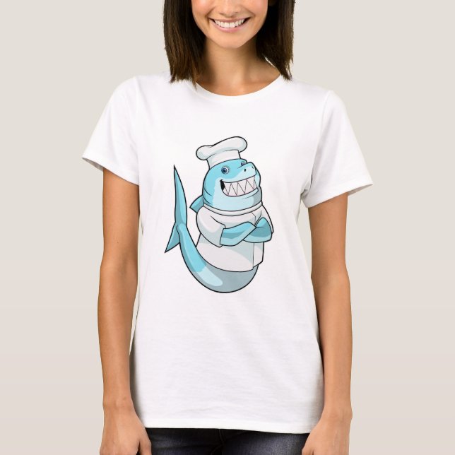 T-shirt Le requin comme chef avec tablier de Cuisine (Devant)
