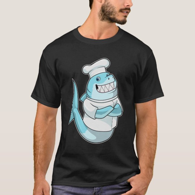 T-shirt Le requin comme chef avec tablier de Cuisine (Devant)