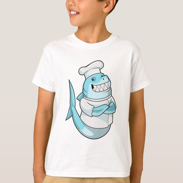 T-shirt Le requin comme chef avec tablier de Cuisine (Devant)