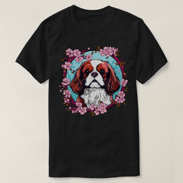 T-shirt Le roi Charles Spaniel avec fleurs de fleurs de ce (Design devant)