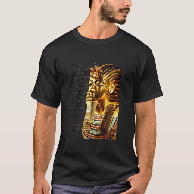 T-shirt Le roi Toutankhamon avec Hiéroglyphes Or et Noir (Devant)