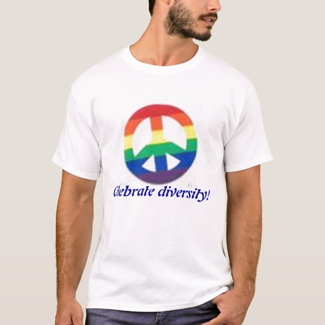 T-shirt le signe de paix d'arc-en-ciel, célèbrent la (Devant)