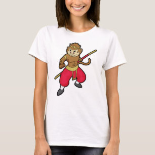 T-shirt Le singe comme guerrier avec le personnel et le ba