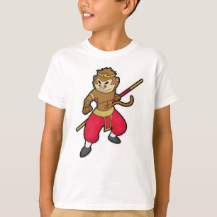 T-shirt Le singe comme guerrier avec le personnel et le ba