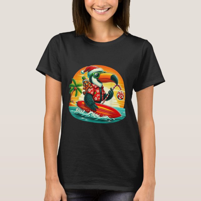 T-shirt Le Surf Père Noël Toucan Et Drôle Chien Trocal Chr (Devant)
