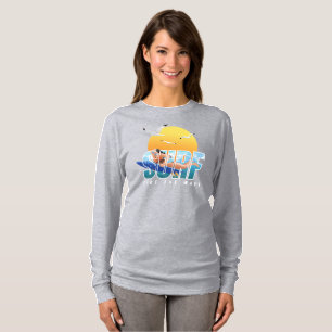 T-shirt Le Surfeur Chevauche la Vague   Femmes Manches Lon