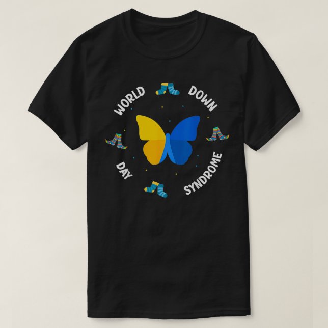 T-shirt Le syndrome de Down dans le monde chaussent le pap (Design devant)