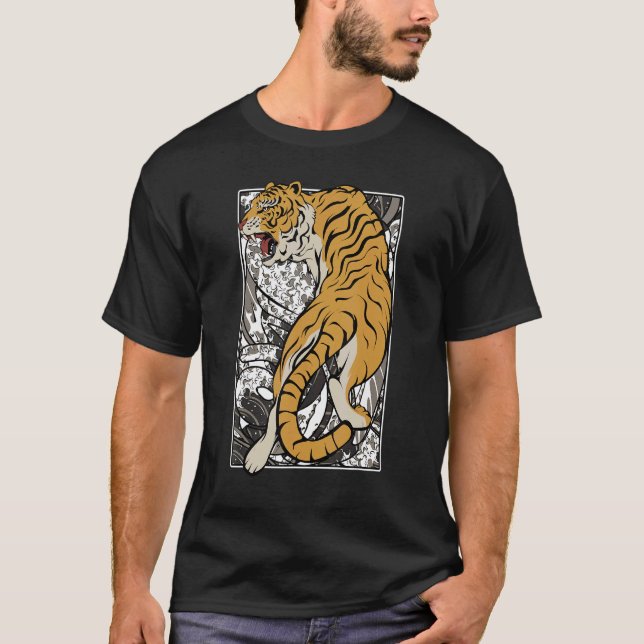 T-shirt Le Tigre Japonais Samurai Guerrier Animal Combattr (Devant)