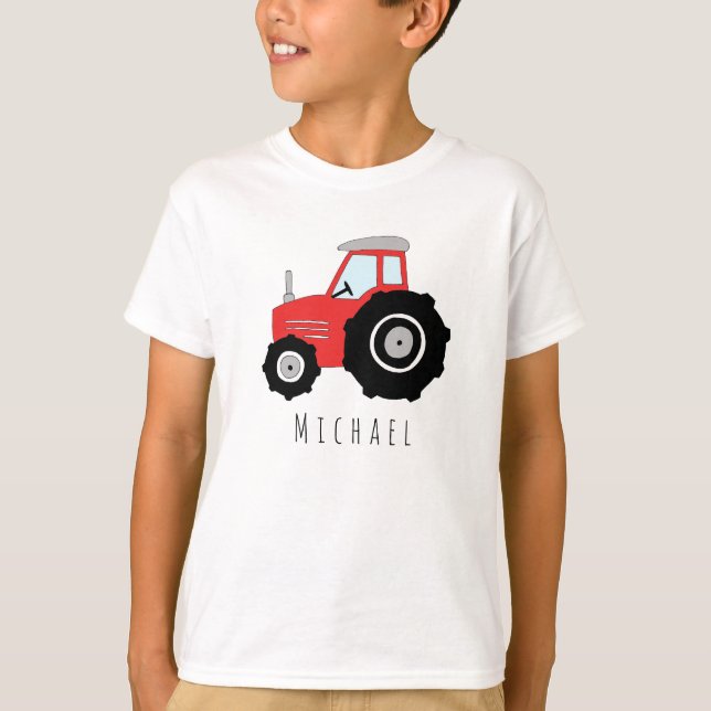 T-shirt Le tracteur de l'agriculteur rouge du garçon (Devant)