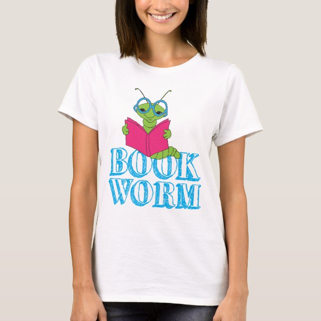 T-shirt Le ver de livre Green Brilliant Cartoon (Devant)
