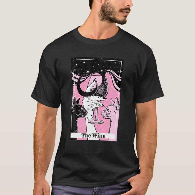 T-shirt Le Vin Boire Funny Couple Cat Carte Tarot Cres (Devant)