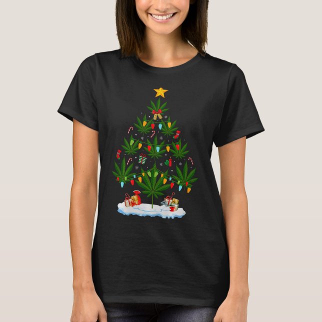 T-shirt Leaf Christmas Tree Weed Stoner Xmas Premium Tri-b (Devant)