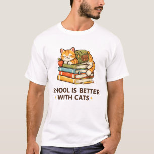 T-shirt L'école est meilleure avec des chats design vintag