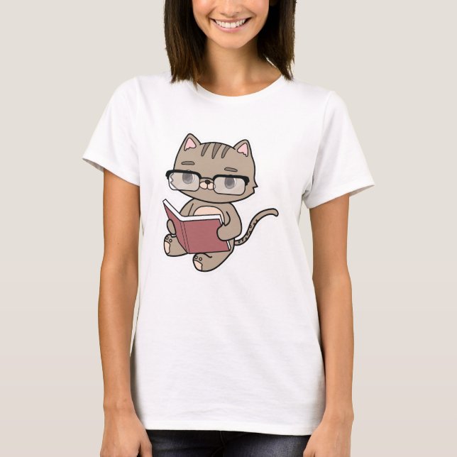 T-shirt Lecture de chat avec livre (Devant)