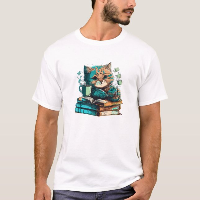 T-shirt Lecture d'un chat livre (Devant)