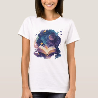 T-shirt Lecture Magique Dans Le Livre D'Aquarelle De Nuit