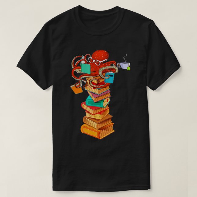T-shirt Lecture Octopus Thé Café Livre Lover Bookworm Rea (Design devant)