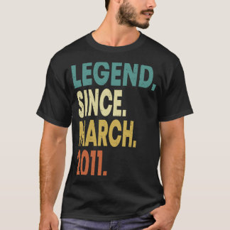 T-shirt Légende depuis mars 2011 12e anniversaire 12 ans O