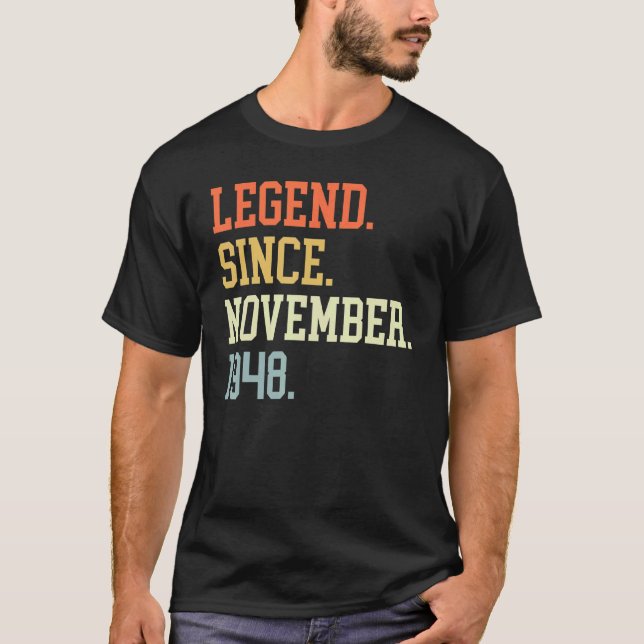 T-shirt Légende Depuis Novembre 1948 Pour Hommes Femmes No (Devant)