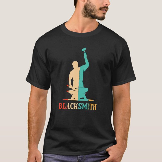 T-shirt Légende du Hobby Retro Blacksmith Forge Anvil Noir (Devant)