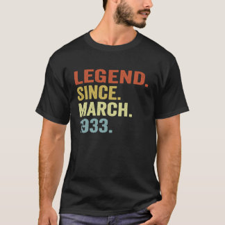 T-shirt Légende vieille de 90 ans depuis mars 1933 90e ann