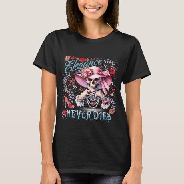 T-shirt L'élégance ne meurt jamais d'un crâne rose (Devant)