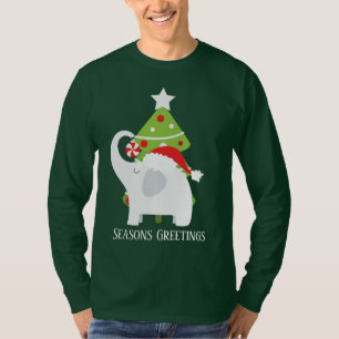 T-shirt L'éléphant blanc de Noël de fête ajoute du tex