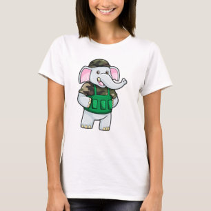 T-shirt L'éléphant comme soldat avec uniforme et casque