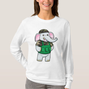 T-shirt L'éléphant comme soldat avec uniforme et casque