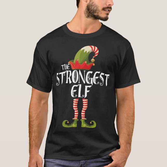 T-shirt l'elfe le plus fort de la famille de Noël (Devant)