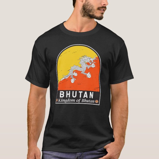 T-shirt L'emblème du drapeau du Bhoutan en Vintage (Devant)