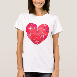 T-shirt L'énigme de l'amour résolue, cœur de puzzle rouge