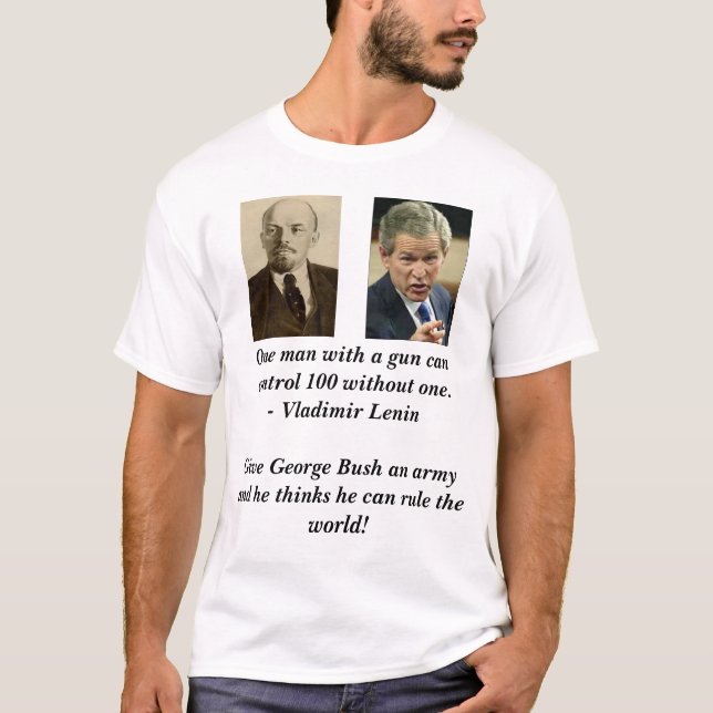 T-shirt Lénine, les bush_points, un homme avec une arme à (Devant)