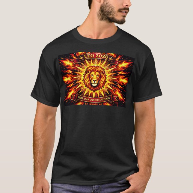 T-shirt Leo 2026 Regal Flaming Lion Zodiac Art | Shine, Le (Devant)