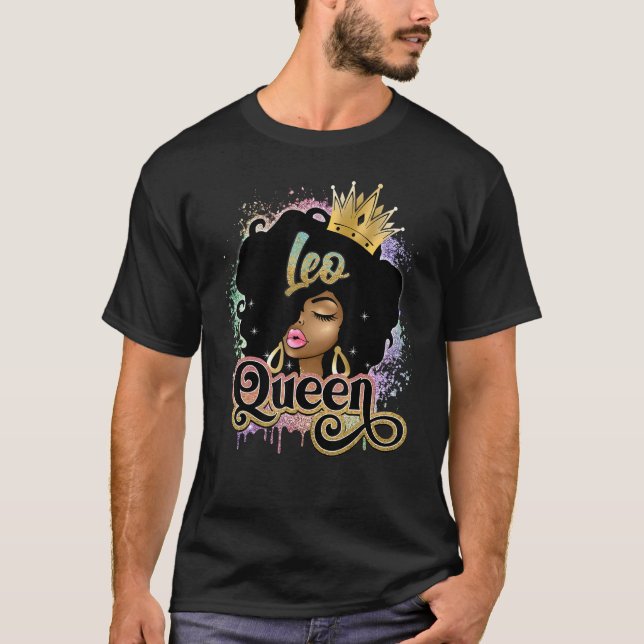 T-shirt Leo Queen Anniversaire Melanin Leo Black Girl (Devant)