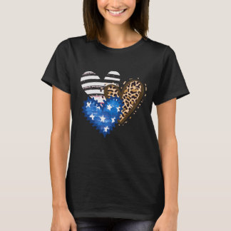 T-shirt Leopard American Flag Hearts 4 juillet Cadeau
