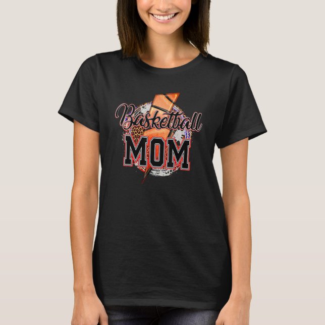 T-shirt Leopard Basketball Mom Lightning Bolt Western Bask (Devant)