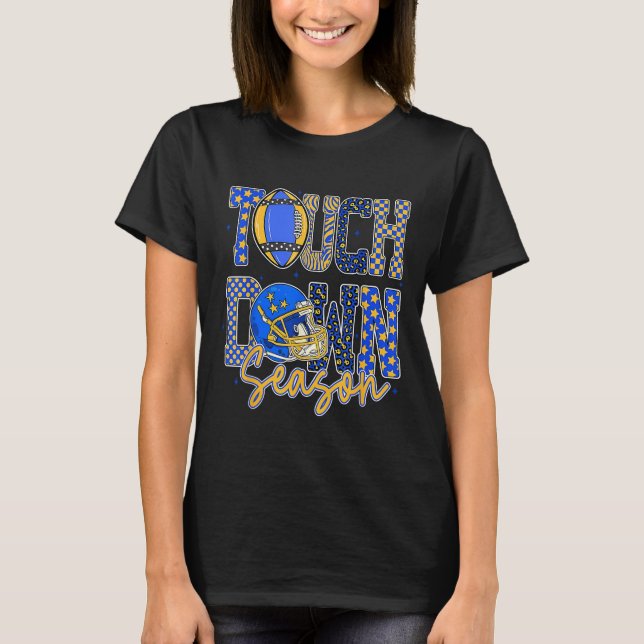 T-shirt Leopard Blue Gold Checkered Football Touchdown Sea (Devant)